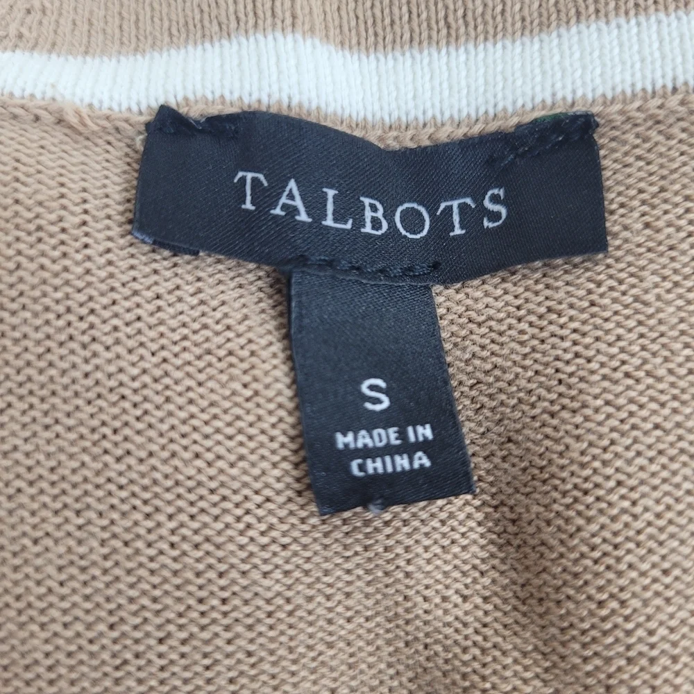 Talbot's girlfriend varsity tan cardigan white trim preppy normcore academia S - Picture 2 of 11